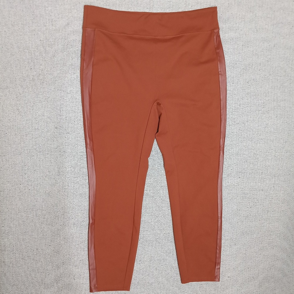 G by Giuliana Leggings Womens 1X Orange Excellent Faux Leather Tuxedo Stripe